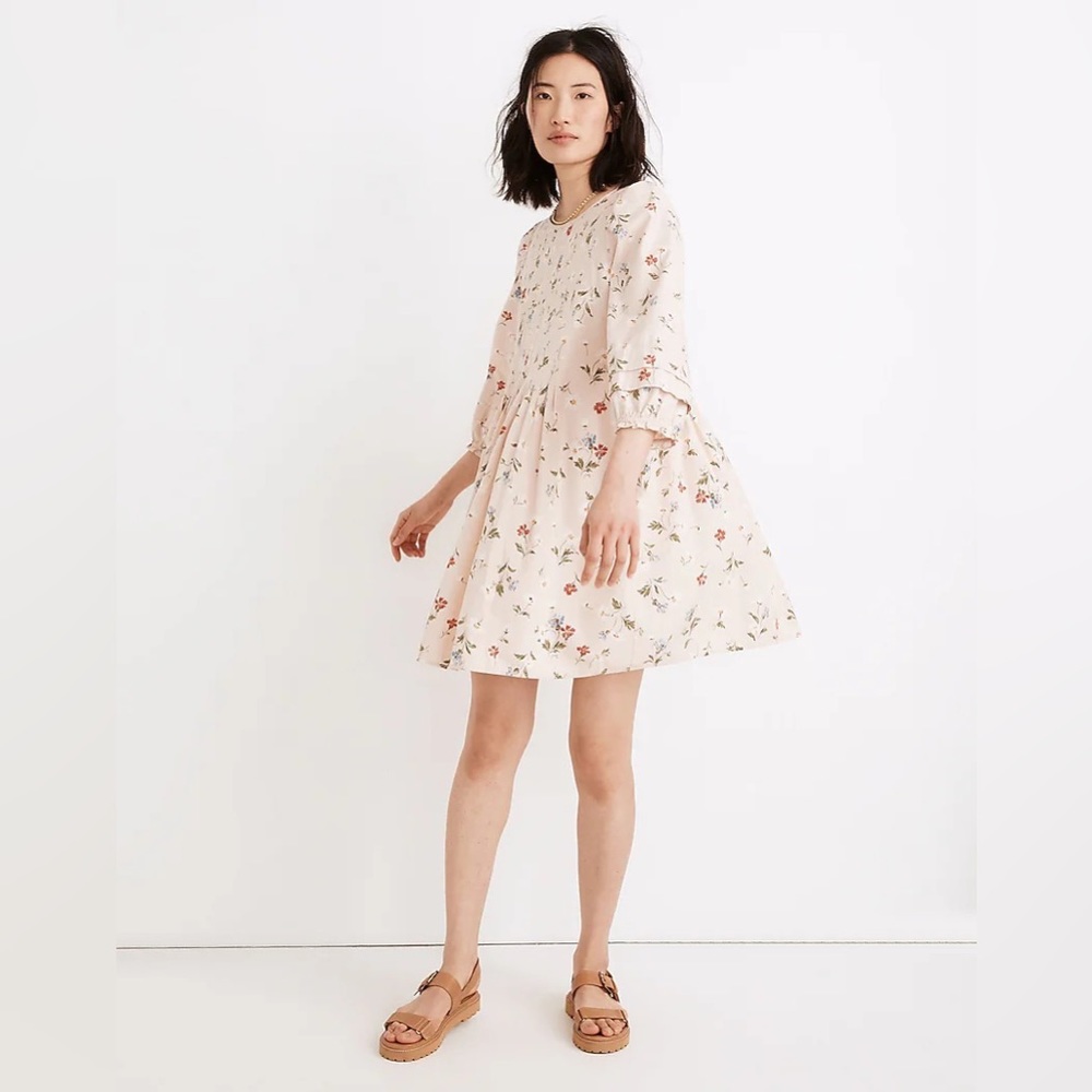 Madewell Pintuck Puff-Sleeve Mini Dress in Seaside Floral Size Medium